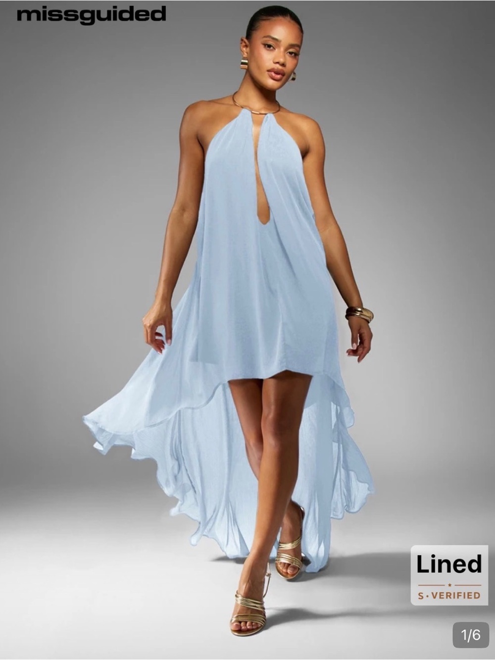 Missguided Pale Blue Halter High-Low Dress